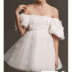 BHLDN Cleo Square-Neck Puff-Sleeve Mini Dress